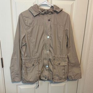Stylish Women's Beige Hooded Utility Jacket